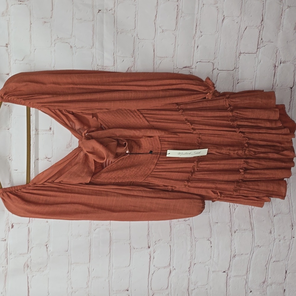 Mustard Seed Terracotta Puff Sleeves Mini Dress Cotton/Polyester Womens Size L - Picture 9 of 16
